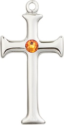 [6008SS-STN11] Sterling Silver Cross Medal with a 3mm Topaz Swarovski stone