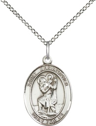 [8022SS/18SS] Sterling Silver Saint Christopher Pendant on a 18 inch Sterling Silver Light Curb chain