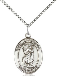 [8022SS/18SS] Sterling Silver Saint Christopher Pendant on a 18 inch Sterling Silver Light Curb chain