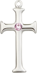 [6008SS-STN6] Sterling Silver Cross Medal with a 3mm Light Amethyst Swarovski stone