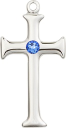 [6008SS-STN9] Sterling Silver Cross Medal with a 3mm Sapphire Swarovski stone
