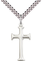 [6008SS/24S] Sterling Silver Cross Pendant on a 24 inch Light Rhodium Heavy Curb chain