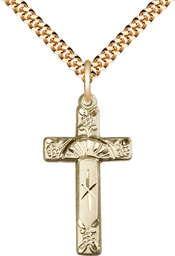 [6009GF/24G] 14kt Gold Filled Cross Pendant on a 24 inch Gold Plate Heavy Curb chain