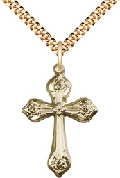 [6010GF/24G] 14kt Gold Filled Cross Pendant on a 24 inch Gold Plate Heavy Curb chain
