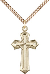 [6012GF/24GF] 14kt Gold Filled Cross Pendant on a 24 inch Gold Filled Heavy Curb chain