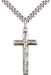 [6017SS/24S] Sterling Silver Cross Pendant on a 24 inch Light Rhodium Heavy Curb chain