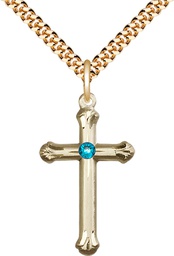 [6022GF-STN12/24G] 14kt Gold Filled Cross Pendant with a 3mm Zircon Swarovski stone on a 24 inch Gold Plate Heavy Curb chain