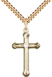 [6022GF-STN4/24G] 14kt Gold Filled Cross Pendant with a 3mm Crystal Swarovski stone on a 24 inch Gold Plate Heavy Curb chain