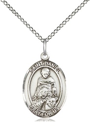 [8024SS/18SS] Sterling Silver Saint Daniel Pendant on a 18 inch Sterling Silver Light Curb chain