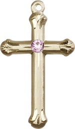 [6022GF-STN6] 14kt Gold Filled Cross Medal with a 3mm Light Amethyst Swarovski stone