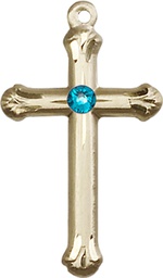 [6022KT-STN12] 14kt Gold Cross Medal with a 3mm Zircon Swarovski stone