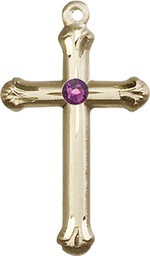 [6022KT-STN2] 14kt Gold Cross Medal with a 3mm Amethyst Swarovski stone