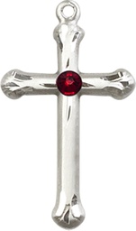 [6022SS-STN1] Sterling Silver Cross Medal with a 3mm Garnet Swarovski stone