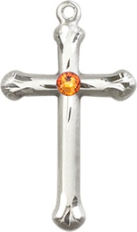 [6022SS-STN11] Sterling Silver Cross Medal with a 3mm Topaz Swarovski stone