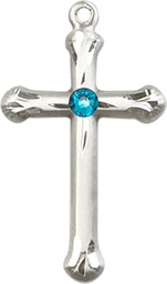 [6022SS-STN12] Sterling Silver Cross Medal with a 3mm Zircon Swarovski stone