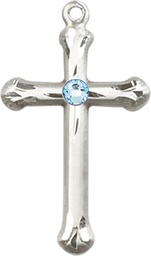 [6022SS-STN3] Sterling Silver Cross Medal with a 3mm Aqua Swarovski stone