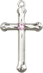 [6022SS-STN6] Sterling Silver Cross Medal with a 3mm Light Amethyst Swarovski stone