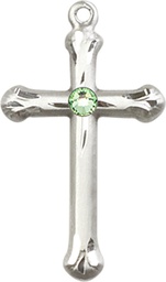 [6022SS-STN8] Sterling Silver Cross Medal with a 3mm Peridot Swarovski stone