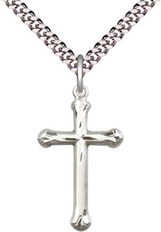 [6022SS/24S] Sterling Silver Cross Pendant on a 24 inch Light Rhodium Heavy Curb chain