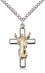 [6026GF/SS/24SS] Two-Tone GF/SS Cross Pendant on a 24 inch Sterling Silver Heavy Curb chain