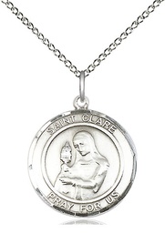 [8028RDSS/18SS] Sterling Silver Saint Clare of Assisi Pendant on a 18 inch Sterling Silver Light Curb chain