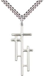 [6030SS/24S] Sterling Silver Cross Pendant on a 24 inch Light Rhodium Heavy Curb chain