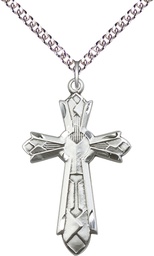 [6031SS/24SS] Sterling Silver Mosaic Cross Pendant on a 24 inch Sterling Silver Heavy Curb chain