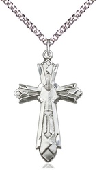 [6031SS/24SS] Sterling Silver Mosaic Cross Pendant on a 24 inch Sterling Silver Heavy Curb chain