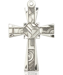 [6032SS] Sterling Silver Mosaic Cross Medal