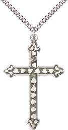 [6033SS/24SS] Sterling Silver Heart Cross Pendant on a 24 inch Sterling Silver Heavy Curb chain