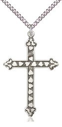 [6033SS/24SS] Sterling Silver Heart Cross Pendant on a 24 inch Sterling Silver Heavy Curb chain