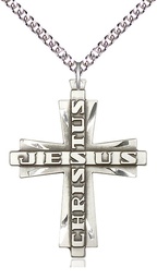 [6034SS/24SS] Sterling Silver Jesus Christus Cross Pendant on a 24 inch Sterling Silver Heavy Curb chain