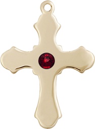 [6036GF1-STN1] 14kt Gold Filled Cross Medal with a 3mm Garnet Swarovski stone