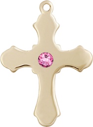 [6036GF1-STN10] 14kt Gold Filled Cross Medal with a 3mm Rose Swarovski stone