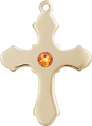 [6036GF1-STN11] 14kt Gold Filled Cross Medal with a 3mm Topaz Swarovski stone