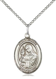 [8028SS/18SS] Sterling Silver Saint Clare of Assisi Pendant on a 18 inch Sterling Silver Light Curb chain
