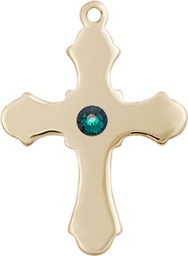[6036GF1-STN5] 14kt Gold Filled Cross Medal with a 3mm Emerald Swarovski stone