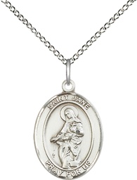 [8029SS/18SS] Sterling Silver Saint Jane of Valois Pendant on a 18 inch Sterling Silver Light Curb chain
