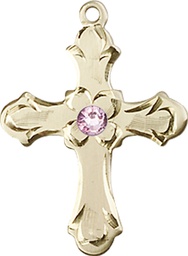 [6036GF2-STN6] 14kt Gold Filled Cross Medal with a 3mm Light Amethyst Swarovski stone