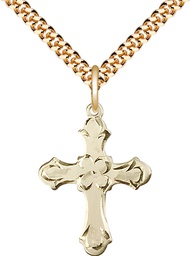 [6036GF2/24G] 14kt Gold Filled Cross Pendant on a 24 inch Gold Plate Heavy Curb chain
