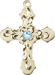 [6036GF3-STN3] 14kt Gold Filled Cross Medal with a 3mm Aqua Swarovski stone