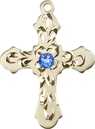 [6036GF3-STN9] 14kt Gold Filled Cross Medal with a 3mm Sapphire Swarovski stone