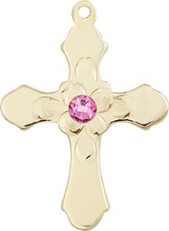 [6036GF4-STN10] 14kt Gold Filled Cross Medal with a 3mm Rose Swarovski stone