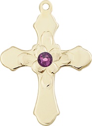 [6036GF4-STN2] 14kt Gold Filled Cross Medal with a 3mm Amethyst Swarovski stone