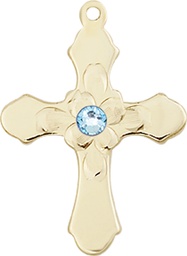 [6036GF4-STN3] 14kt Gold Filled Cross Medal with a 3mm Aqua Swarovski stone