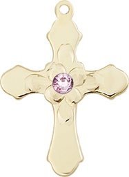 [6036GF4-STN6] 14kt Gold Filled Cross Medal with a 3mm Light Amethyst Swarovski stone