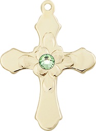 [6036GF4-STN8] 14kt Gold Filled Cross Medal with a 3mm Peridot Swarovski stone