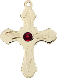 [6036GF5-STN1] 14kt Gold Filled Cross Medal with a 3mm Garnet Swarovski stone