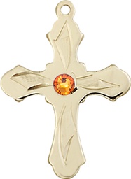 [6036GF5-STN11] 14kt Gold Filled Cross Medal with a 3mm Topaz Swarovski stone