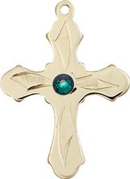 [6036GF5-STN5] 14kt Gold Filled Cross Medal with a 3mm Emerald Swarovski stone
